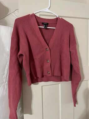 Forever 21 Dusty Rose Ribbed V-Neck Button Cardigan